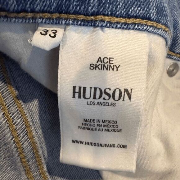 Hudson Ace Skinny Men's Jeans Light Medium Wash Distressed Size 33 x 32 - Picture 6 of 11